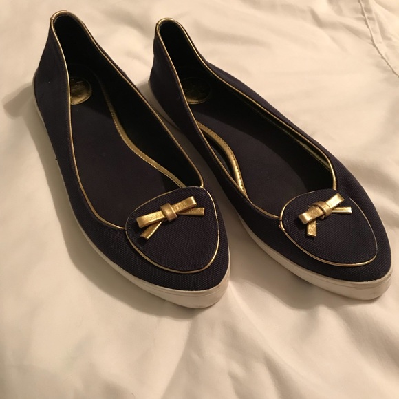 Tory Burch size 8 navy and gold flats - Picture 2 of 6